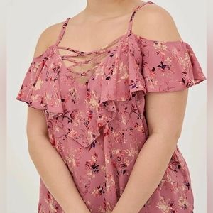 Torrid Dusty Rose Floral Georgette Ruffle Size 2